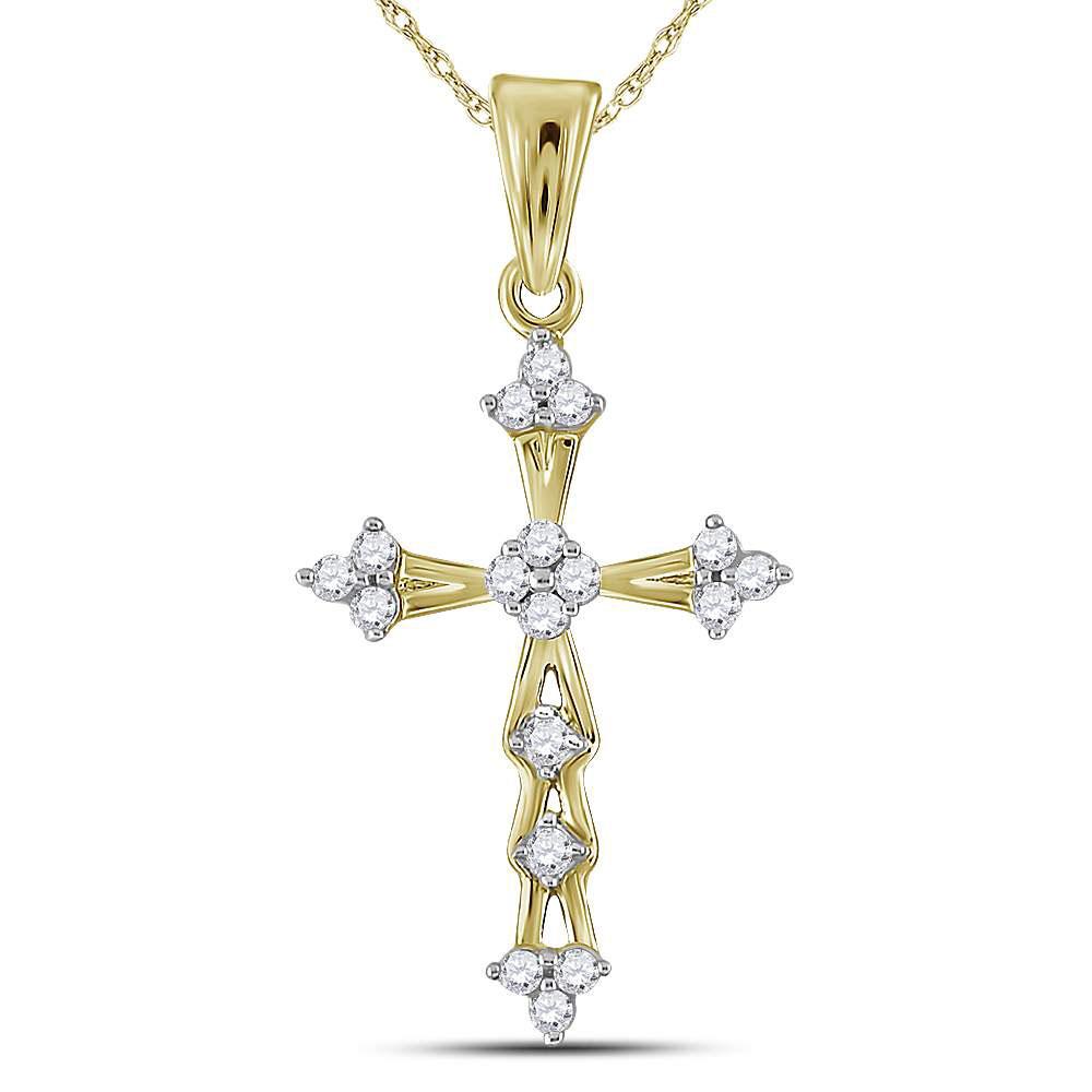 Diamond Cross Pendant | 10kt Yellow Gold Womens Round Diamond Flared Cross Pendant 1/5 Cttw | Splendid Jewellery GND
