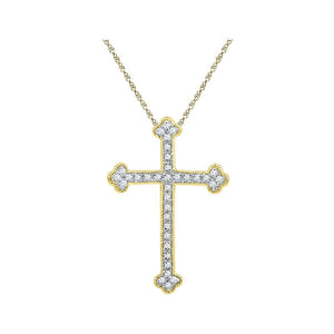 Diamond Cross Pendant | 10kt Yellow Gold Womens Round Diamond Gothic Cross Religious Pendant 1/5 Cttw | Splendid Jewellery GND