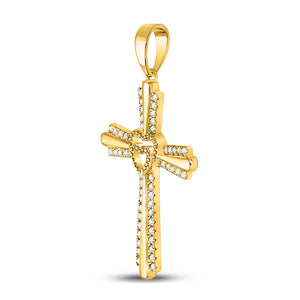 Diamond Cross Pendant | 10kt Yellow Gold Womens Round Diamond Heart Cross Pendant 1/4 Cttw | Splendid Jewellery GND