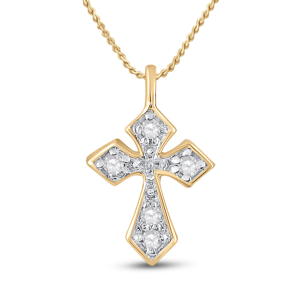 Diamond Cross Pendant | 10kt Yellow Gold Womens Round Diamond Small Cross Pendant 1/20 Cttw | Splendid Jewellery GND