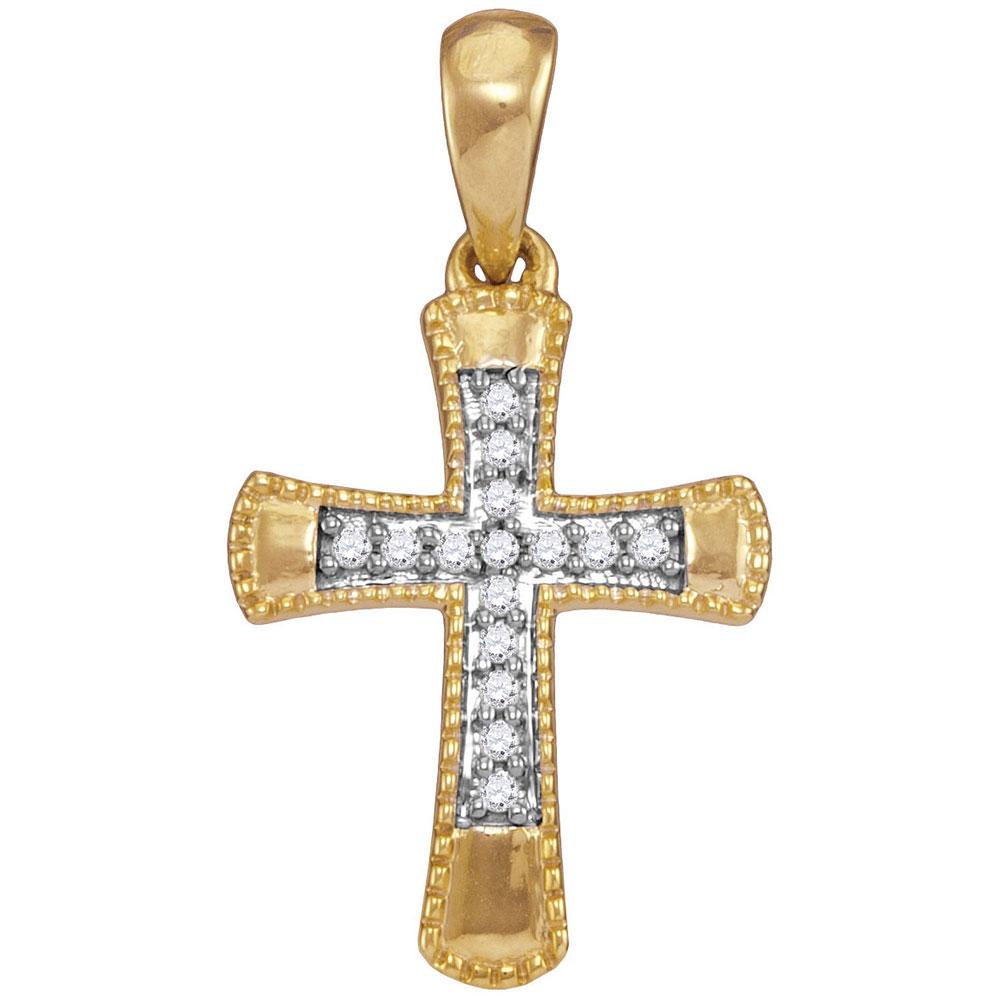 Diamond Cross Pendant | 10kt Yellow Gold Womens Round Diamond Small Flared Cross Pendant 1/10 Cttw | Splendid Jewellery GND