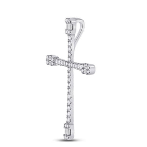 Diamond Cross Pendant | 14kt White Gold Womens Baguette Round Diamond Cross Pendant 3/4 Cttw | Splendid Jewellery GND