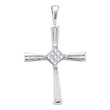 Load image into Gallery viewer, Radiant Princess Diamond Cross Pendant in 14kt White Gold - A Symbol of Elegance and Faith  Top View from Splendid Jewellery