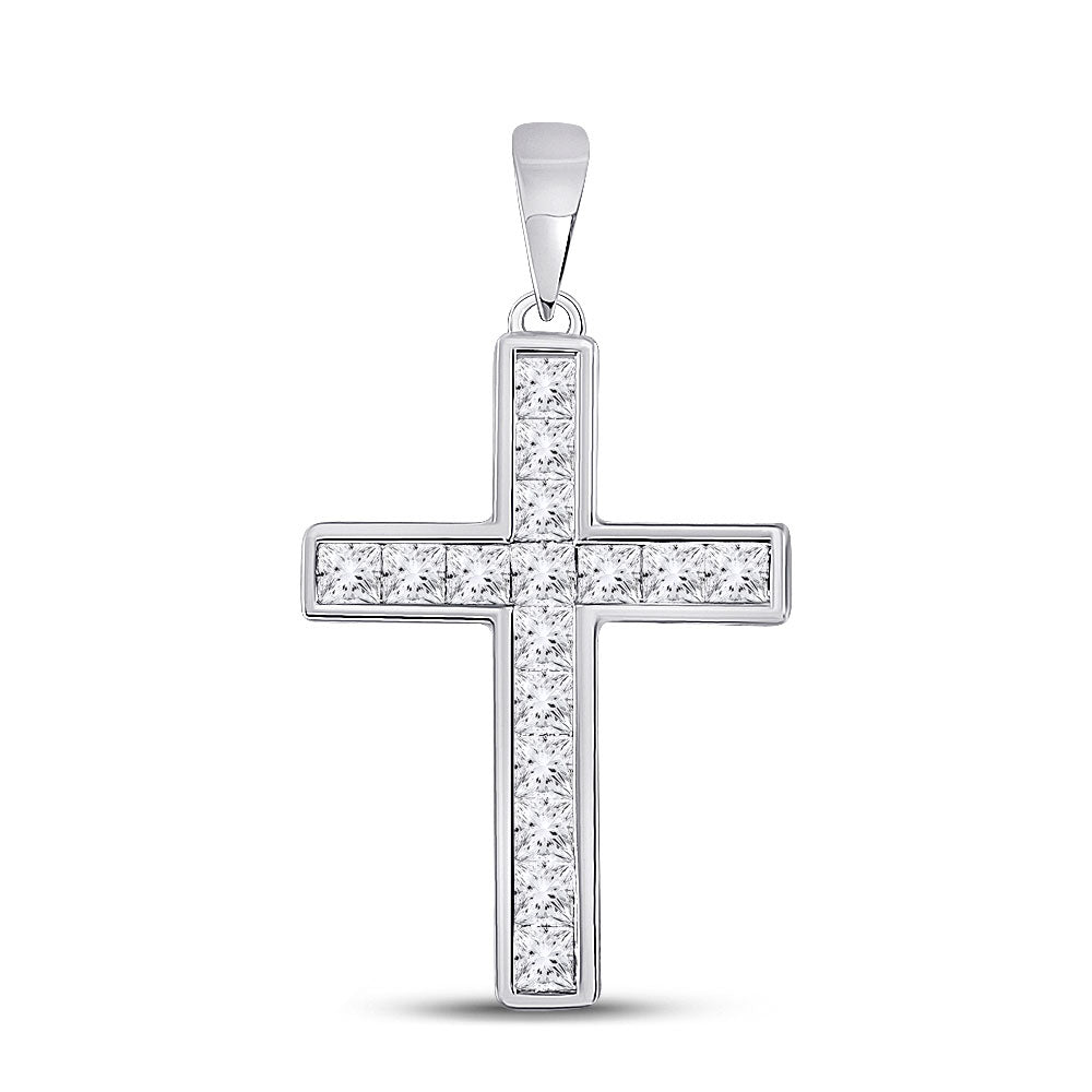 Diamond Cross Pendant | 14kt White Gold Womens Princess Diamond Cross Pendant 5/8 Cttw | Splendid Jewellery GND