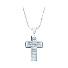 Load image into Gallery viewer, 14kt White Gold Princess Diamond Cross Pendant - A Radiant Symbol of Faith and Love  Top View from Splendid Jewellery
