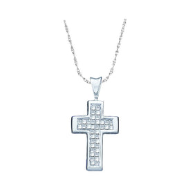 14kt White Gold Princess Diamond Cross Pendant - A Radiant Symbol of Faith and Love  Top View from Splendid Jewellery
