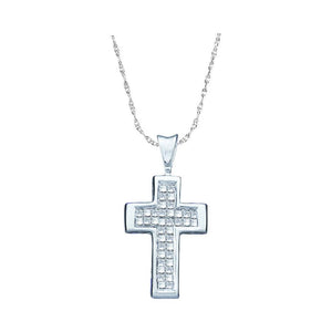 Diamond Cross Pendant | 14kt White Gold Womens Princess Diamond Cross Religious Pendant 1/4 Cttw | Splendid Jewellery GND