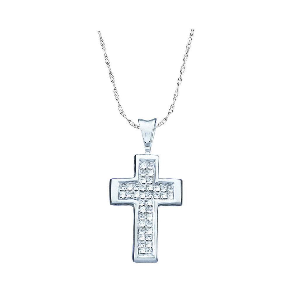 Diamond Cross Pendant | 14kt White Gold Womens Princess Diamond Cross Religious Pendant 1/4 Cttw | Splendid Jewellery GND