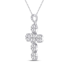 Load image into Gallery viewer, 14kt White Gold Diamond Cluster Cross Pendant - A Radiant Symbol of Elegance and Faith - Side View