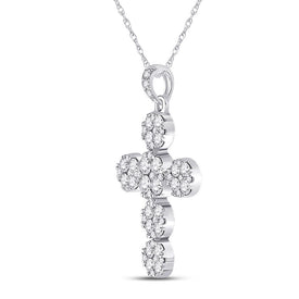 14kt White Gold Diamond Cluster Cross Pendant - A Radiant Symbol of Elegance and Faith - Side View