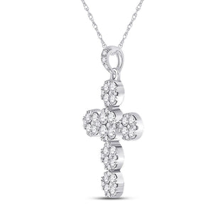 Diamond Cross Pendant | 14kt White Gold Womens Round Diamond Cluster Cross Pendant 1-1/3 Cttw | Splendid Jewellery GND