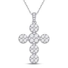 Load image into Gallery viewer, 14kt White Gold Diamond Cluster Cross Pendant - A Radiant Symbol of Elegance and Faith - Top View