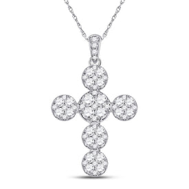 14kt White Gold Diamond Cluster Cross Pendant - A Radiant Symbol of Elegance and Faith - Top View