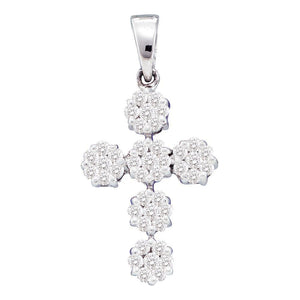 Diamond Cross Pendant | 14kt White Gold Womens Round Diamond Cluster Cross Religious Pendant 1/2 Cttw | Splendid Jewellery GND