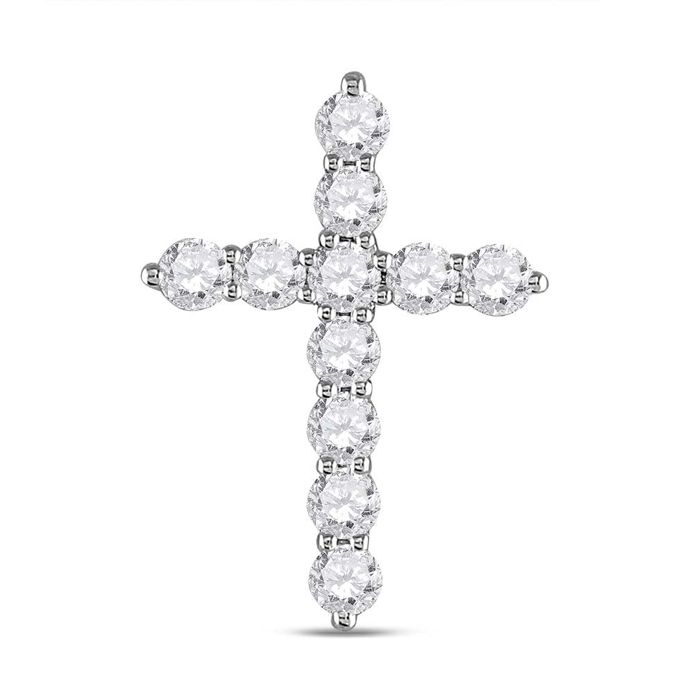 Diamond Cross Pendant | 14kt White Gold Womens Round Diamond Cross Pendant 1 Cttw | Splendid Jewellery GND