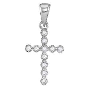 Diamond Cross Pendant | 14kt White Gold Womens Round Diamond Cross Pendant 1/10 Cttw | Splendid Jewellery GND