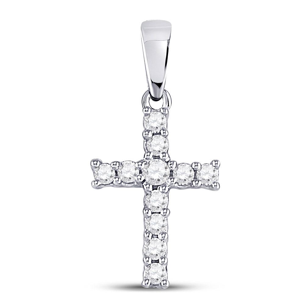 Diamond Cross Pendant | 14kt White Gold Womens Round Diamond Cross Pendant 1/10 Cttw | Splendid Jewellery GND