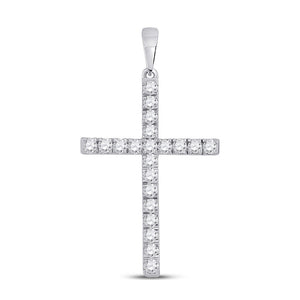 Diamond Cross Pendant | 14kt White Gold Womens Round Diamond Cross Pendant 1/2 Cttw | Splendid Jewellery GND