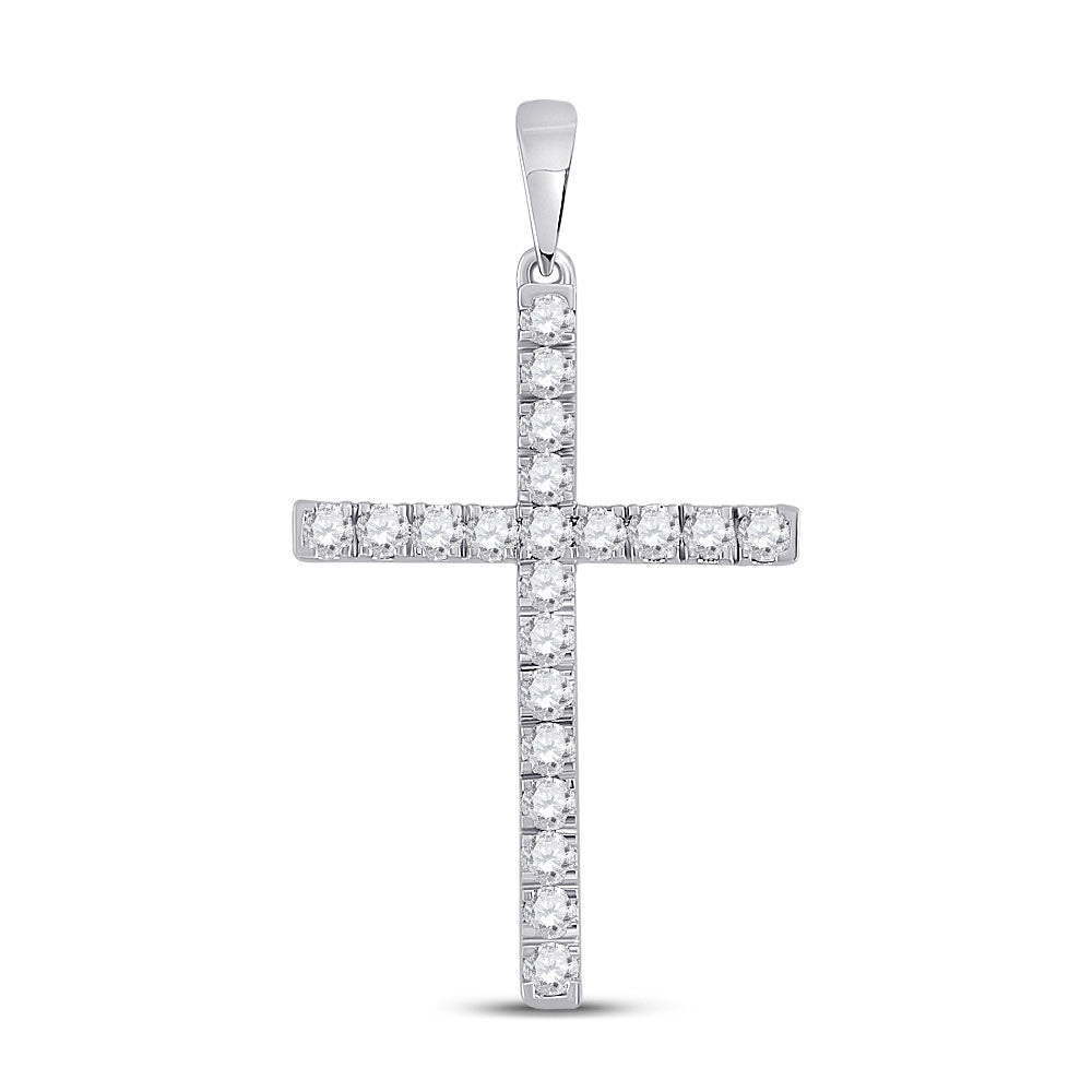 Diamond Cross Pendant | 14kt White Gold Womens Round Diamond Cross Pendant 1/2 Cttw | Splendid Jewellery GND