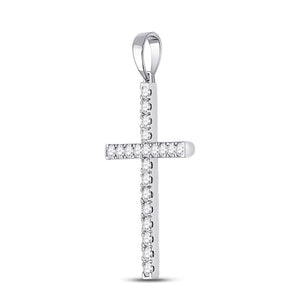 Diamond Cross Pendant | 14kt White Gold Womens Round Diamond Cross Pendant 1/2 Cttw | Splendid Jewellery GND