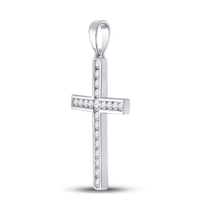 Diamond Cross Pendant | 14kt White Gold Womens Round Diamond Cross Pendant 1/2 Cttw | Splendid Jewellery GND