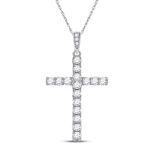 Load image into Gallery viewer, Radiant Faith: 14kt White Gold Womens Round Diamond Cross Pendant 1/2 Cttw - Top View