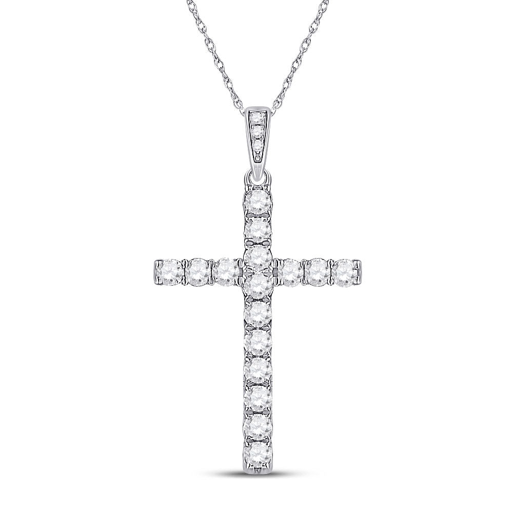 Diamond Cross Pendant | 14kt White Gold Womens Round Diamond Cross Pendant 1/2 Cttw | Splendid Jewellery GND