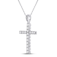 Load image into Gallery viewer, Radiant Faith: 14kt White Gold Womens Round Diamond Cross Pendant 1/2 Cttw - Side View