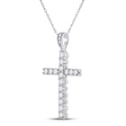 Radiant Faith: 14kt White Gold Womens Round Diamond Cross Pendant 1/2 Cttw - Side View