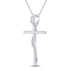 Diamond Cross Pendant | 14kt White Gold Womens Round Diamond Cross Pendant 1/2 Cttw | Splendid Jewellery GND