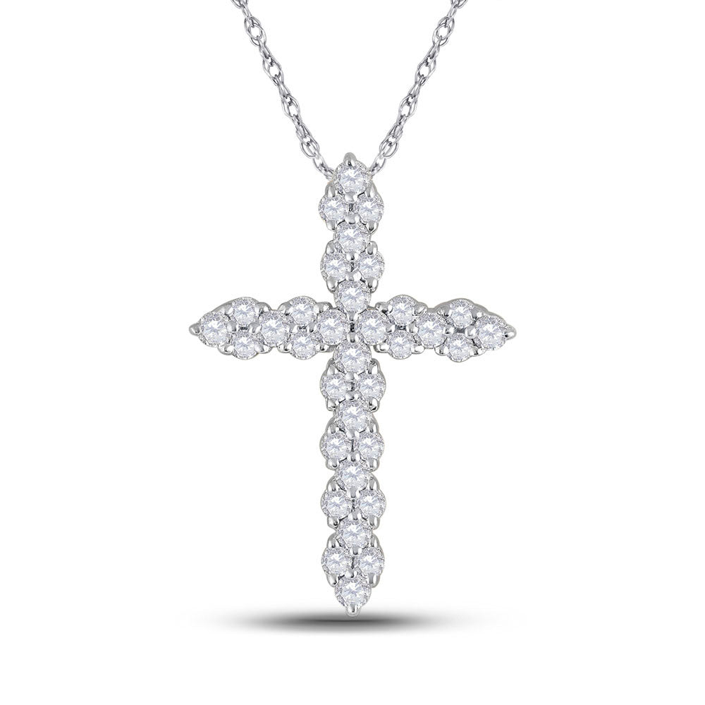 Diamond Cross Pendant | 14kt White Gold Womens Round Diamond Cross Pendant 1/2 Cttw | Splendid Jewellery GND