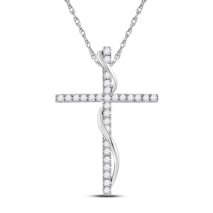 Diamond Cross Pendant | 14kt White Gold Womens Round Diamond Cross Pendant 1/2 Cttw | Splendid Jewellery GND