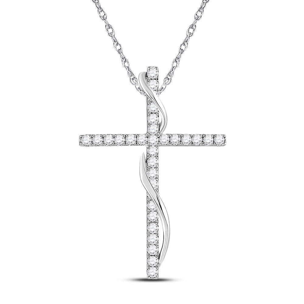 Diamond Cross Pendant | 14kt White Gold Womens Round Diamond Cross Pendant 1/2 Cttw | Splendid Jewellery GND