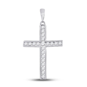 Diamond Cross Pendant | 14kt White Gold Womens Round Diamond Cross Pendant 1/2 Cttw | Splendid Jewellery GND