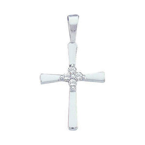 Diamond Cross Pendant | 14kt White Gold Womens Round Diamond Cross Pendant 1/20 Cttw | Splendid Jewellery GND
