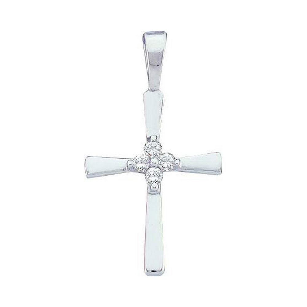 Diamond Cross Pendant | 14kt White Gold Womens Round Diamond Cross Pendant 1/20 Cttw | Splendid Jewellery GND