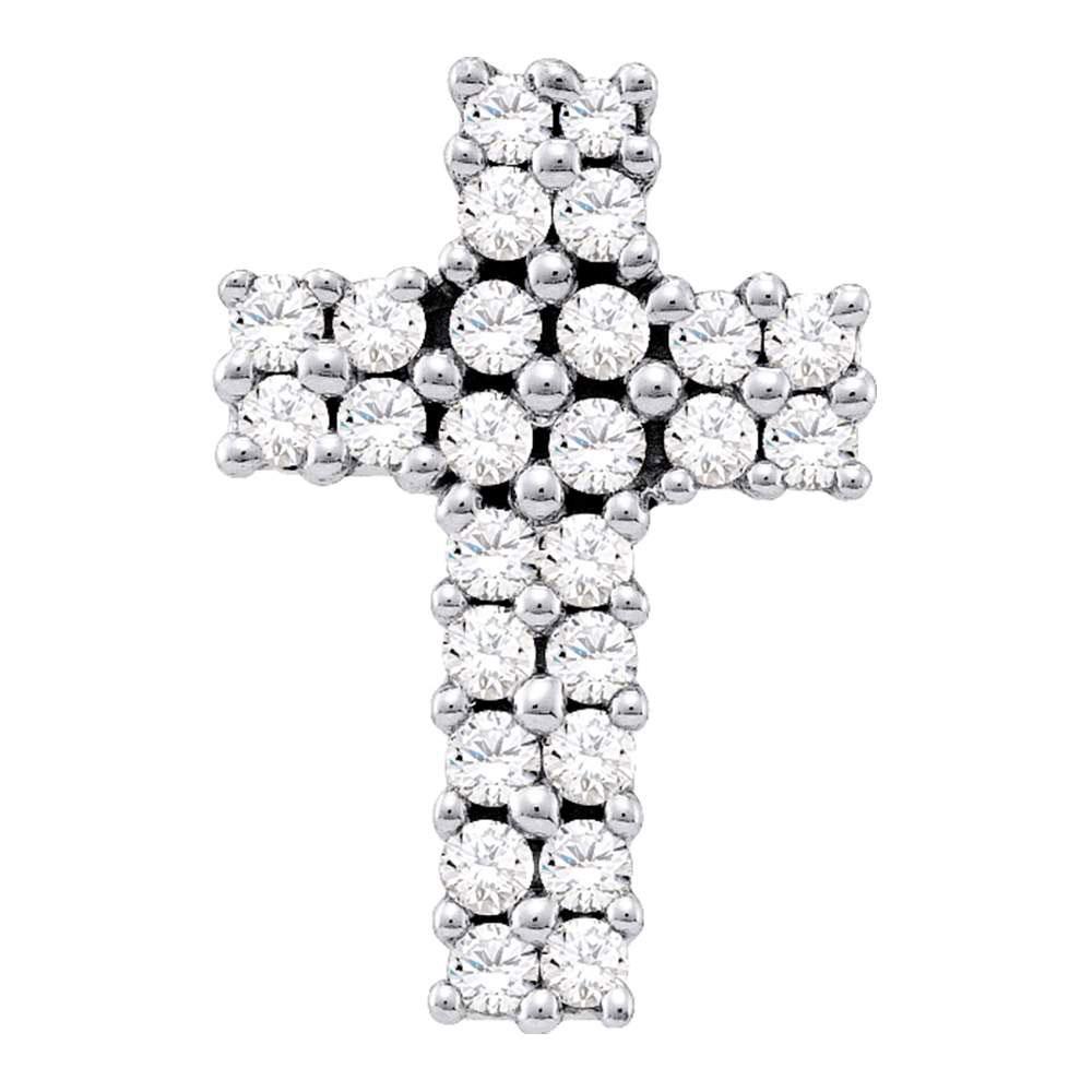 Diamond Cross Pendant | 14kt White Gold Womens Round Diamond Cross Pendant 1/3 Cttw | Splendid Jewellery GND