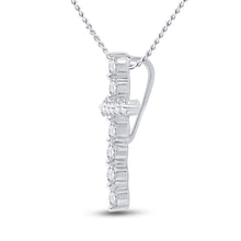 Load image into Gallery viewer, Radiant Reflections: 14kt White Gold Womens Round Diamond Cross Pendant 1/4 Cttw - Side View