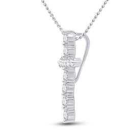 Radiant Reflections: 14kt White Gold Womens Round Diamond Cross Pendant 1/4 Cttw - Side View