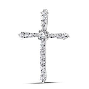 Diamond Cross Pendant | 14kt White Gold Womens Round Diamond Cross Pendant 1/4 Cttw | Splendid Jewellery GND