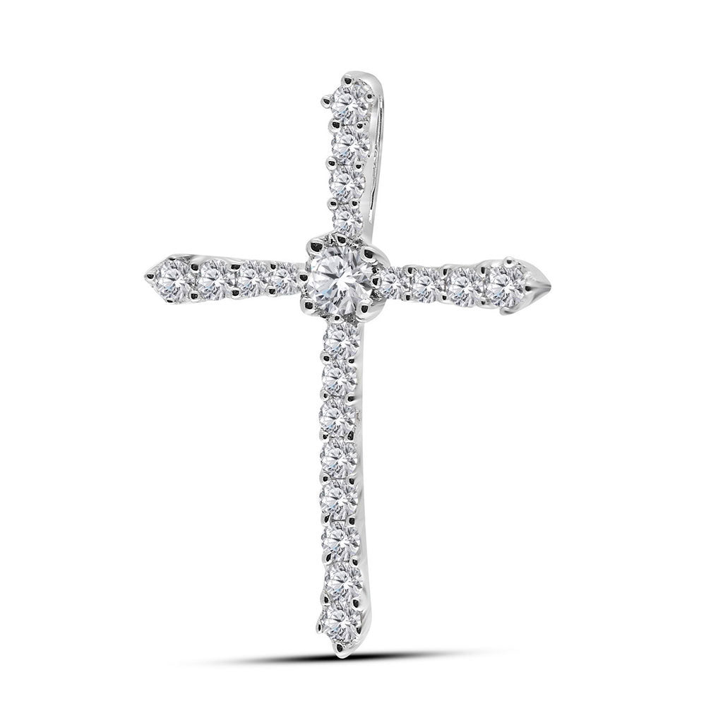 Diamond Cross Pendant | 14kt White Gold Womens Round Diamond Cross Pendant 1/4 Cttw | Splendid Jewellery GND