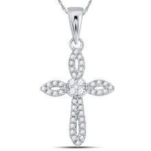 Load image into Gallery viewer, 14kt White Gold Radiant Diamond Cross Pendant - A Symbol of Elegance and Devotion - Side View