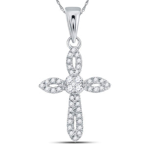 Diamond Cross Pendant | 14kt White Gold Womens Round Diamond Cross Pendant 1/6 Cttw | Splendid Jewellery GND
