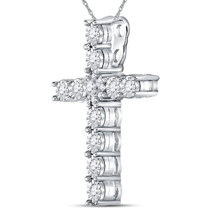 Diamond Cross Pendant | 14kt White Gold Womens Round Diamond Cross Pendant 3/8 Cttw | Splendid Jewellery GND