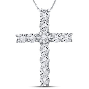 Diamond Cross Pendant | 14kt White Gold Womens Round Diamond Cross Pendant 3/8 Cttw | Splendid Jewellery GND