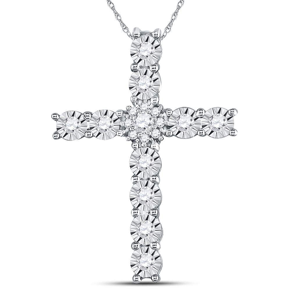 Diamond Cross Pendant | 14kt White Gold Womens Round Diamond Cross Pendant 3/8 Cttw | Splendid Jewellery GND