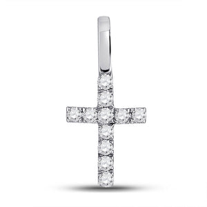 Diamond Cross Pendant | 14kt White Gold Womens Round Diamond Dainty Cross Pendant 1/10 Cttw | Splendid Jewellery GND