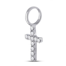Load image into Gallery viewer, 14kt White Gold Diamond Cross Pendant: A Radiant Symbol of Elegance and Grace - Side View
