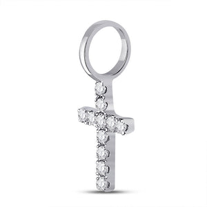 Diamond Cross Pendant | 14kt White Gold Womens Round Diamond Dainty Cross Pendant 1/10 Cttw | Splendid Jewellery GND