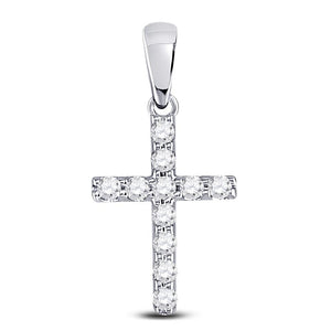 Diamond Cross Pendant | 14kt White Gold Womens Round Diamond Faith Cross Pendant 1/5 Cttw | Splendid Jewellery GND
